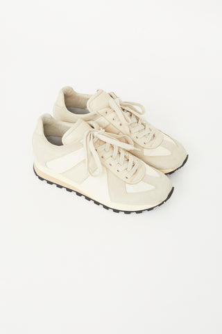 Cream Nylon & Suede Sneaker