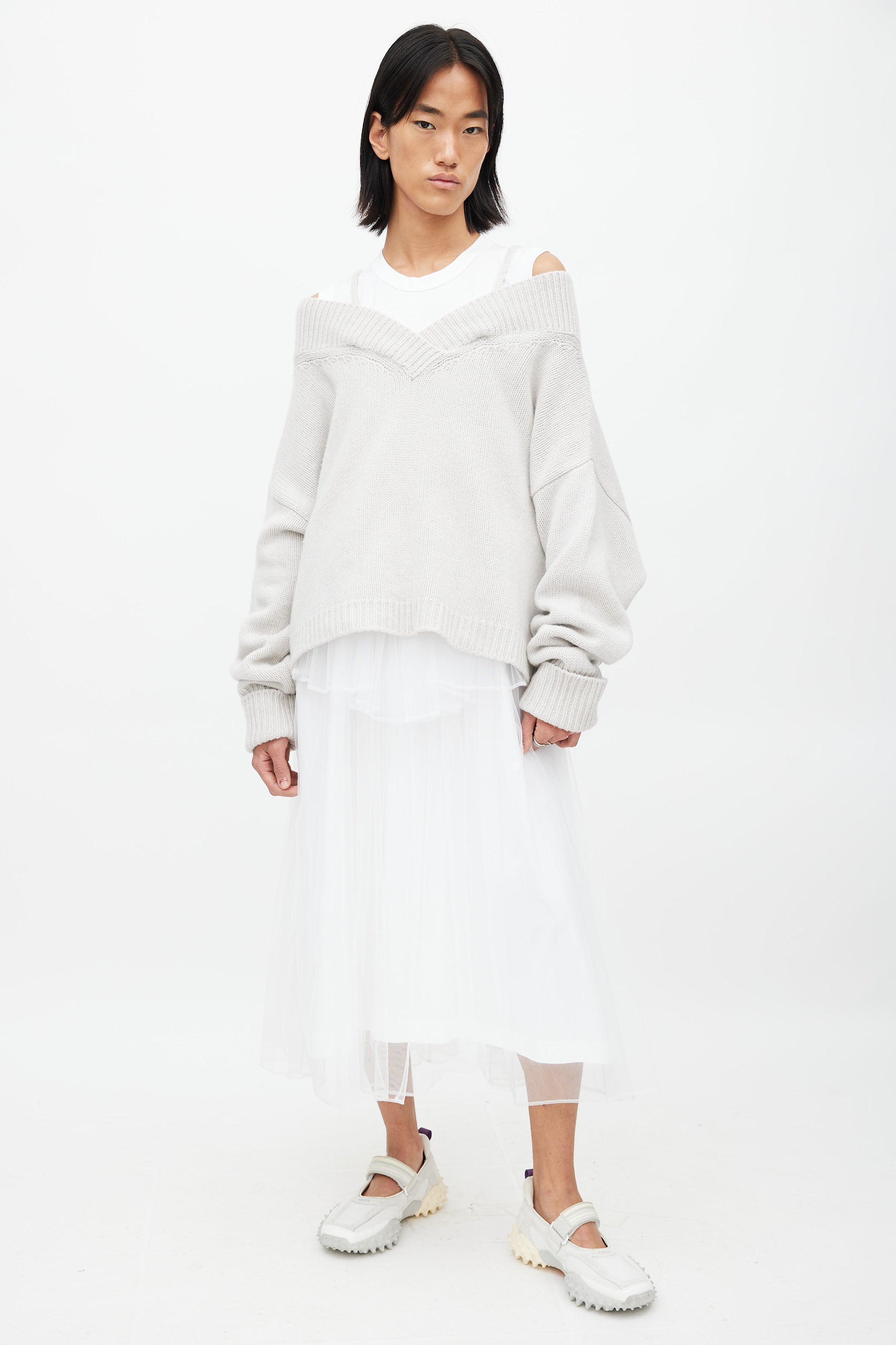Maison Margiela // Grey Knit Off Shoulder Sweater – VSP Consignment