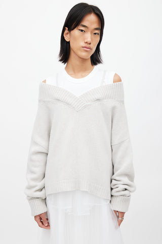 Maison Margiela Grey Knit Off Shoulder Sweater