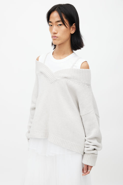 Maison Margiela Grey Knit Off Shoulder Sweater