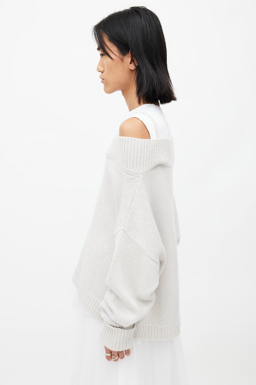 Maison Margiela Grey Knit Off Shoulder Sweater
