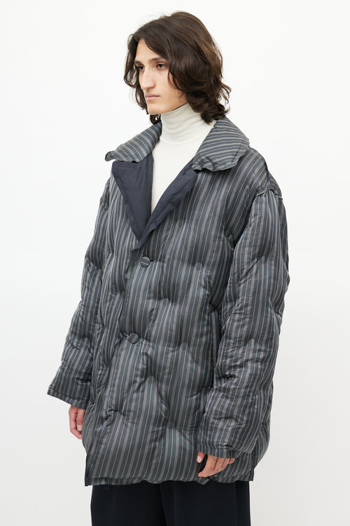 Maison Margiela Grey & Navy Striped Quilted Puffer