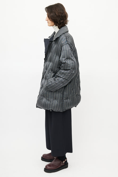 Maison Margiela Grey & Navy Striped Quilted Puffer
