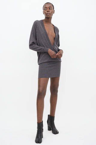 Maison Margiela Grey Wool Plunge V-Neck Sweater Dress