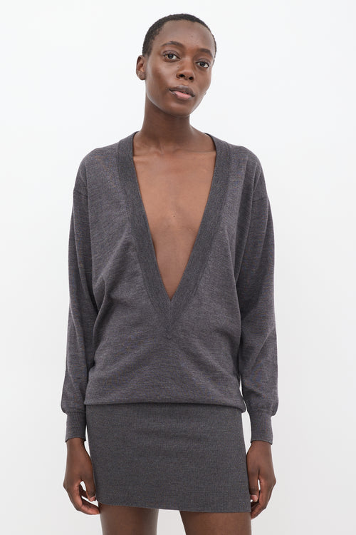 Maison Margiela Grey Wool Plunge V-Neck Sweater Dress