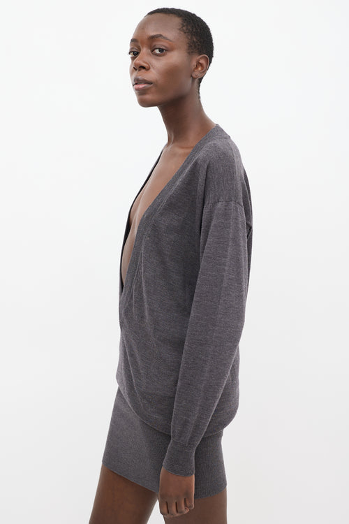 Maison Margiela Grey Wool Plunge V-Neck Sweater Dress