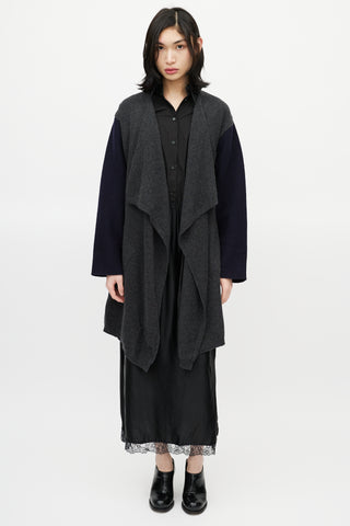 Maison Margiela Navy & Grey Wool Belted Cardigan