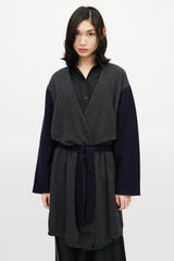 Maison Margiela Navy & Grey Wool Belted Cardigan