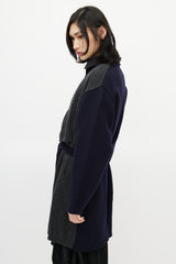 Maison Margiela Navy & Grey Wool Belted Cardigan