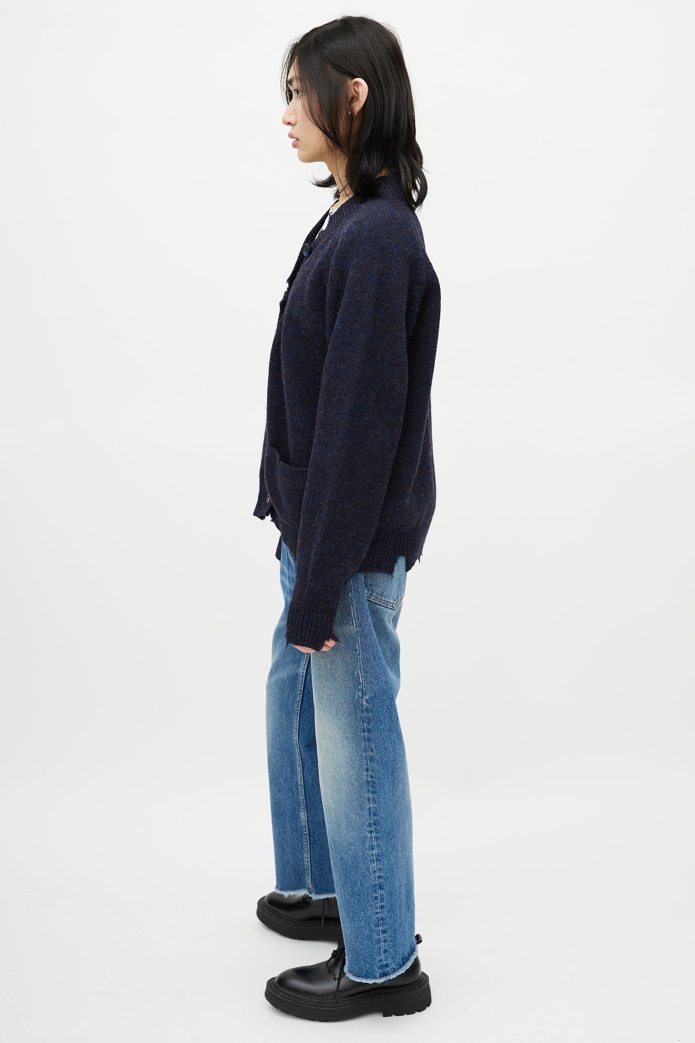 Maison Margiela // Navy Speckled Distressed Cardigan – VSP Consignment