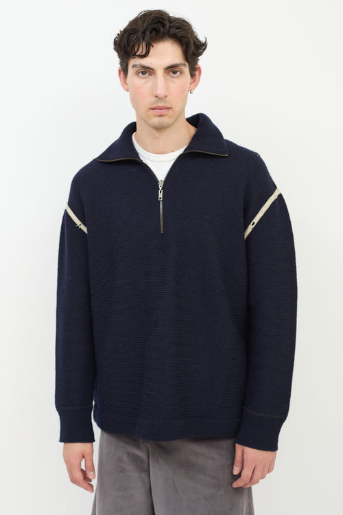 Maison Margiela Navy Wool & Denim Elbow Patch Sweater