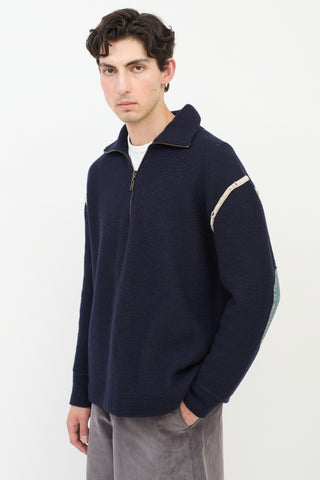 Maison Margiela Navy Wool & Denim Elbow Patch Sweater