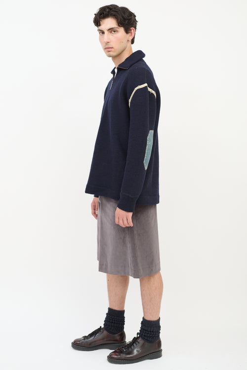 Maison Margiela Navy Wool & Denim Elbow Patch Sweater