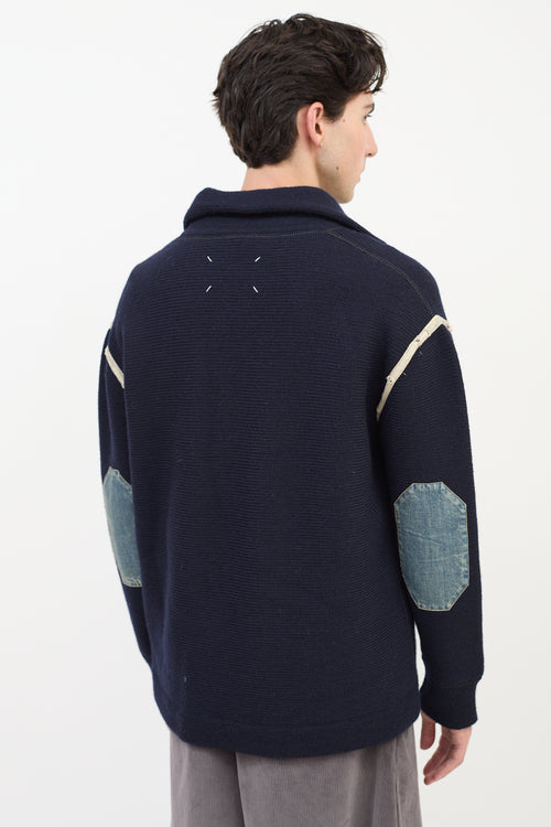 Maison Margiela Navy Wool & Denim Elbow Patch Sweater