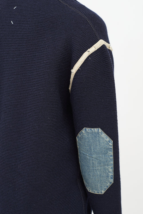 Maison Margiela Navy Wool & Denim Elbow Patch Sweater