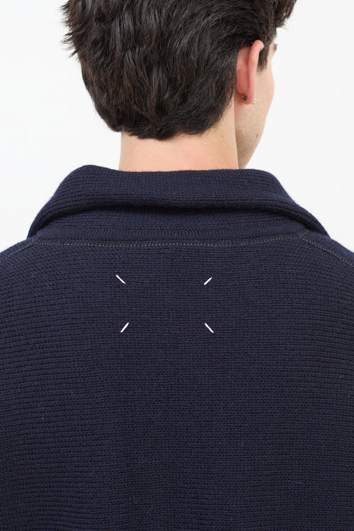 Maison Margiela Navy Wool & Denim Elbow Patch Sweater