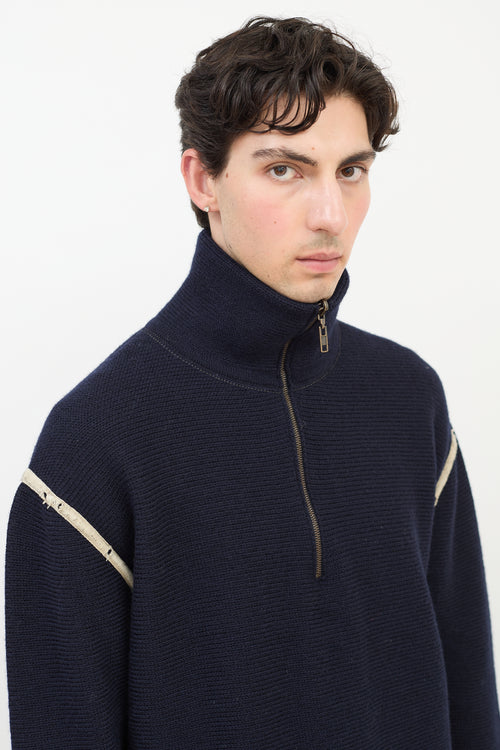 Maison Margiela Navy Wool & Denim Elbow Patch Sweater