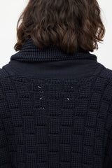 Maison Margiela Navy Wool Ribbed Cardigan