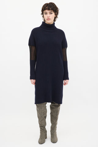 Maison Margiela Navy Wool knit & Mesh Sweater Dress