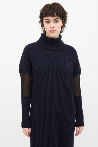 Maison Margiela Navy Wool knit & Mesh Sweater Dress