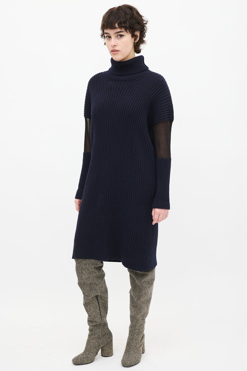 Maison Margiela Navy Wool knit & Mesh Sweater Dress