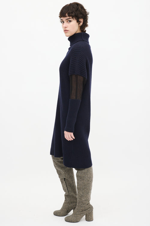 Maison Margiela Navy Wool knit & Mesh Sweater Dress