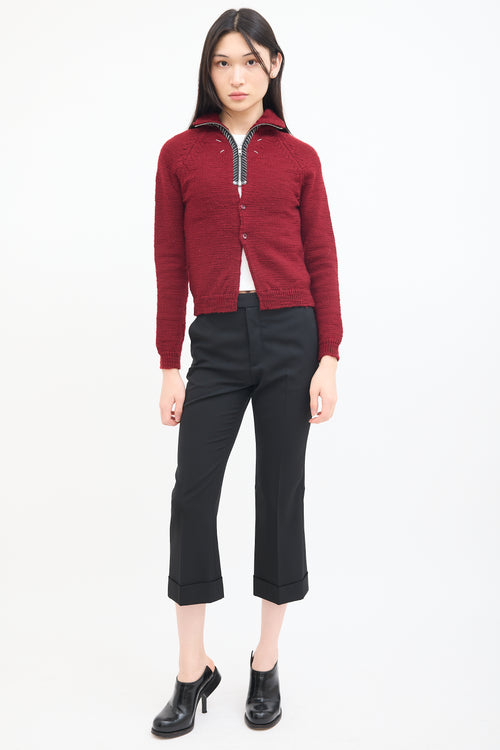 Maison Margiela Red Wool Knit Quarter Zip Sweater