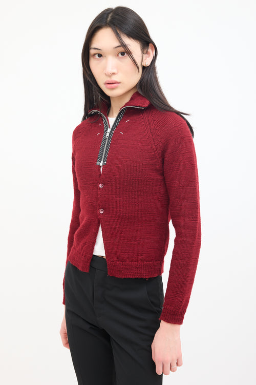 Maison Margiela Red Wool Knit Quarter Zip Sweater