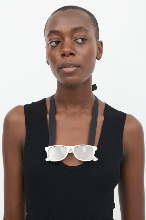 Maison Margiela Silver & Black Faux Sunglasses Ribbon Necklace