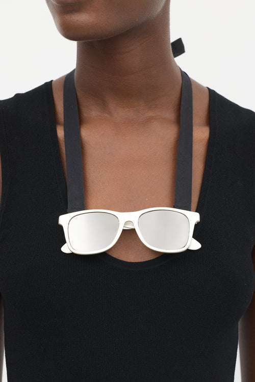 Maison Margiela Silver & Black Faux Sunglasses Ribbon Necklace