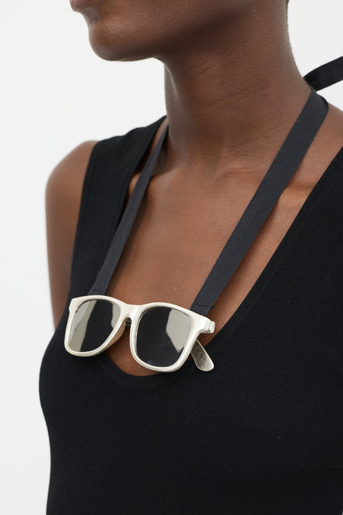 Maison Margiela Silver & Black Faux Sunglasses Ribbon Necklace