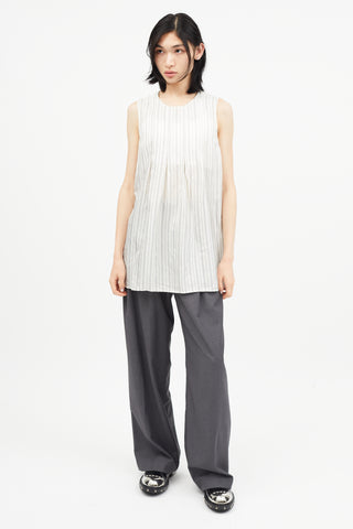 Maison Margiela White & Grey Striped Wool Top