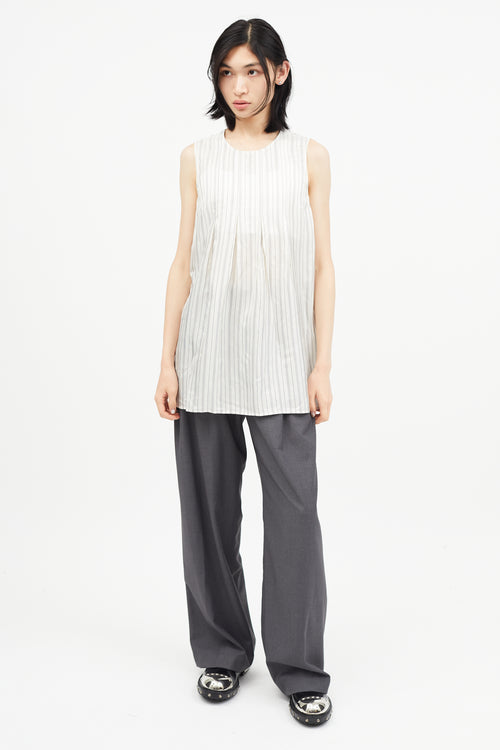 Maison Margiela White & Grey Striped Wool Top