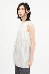 Maison Margiela White & Grey Striped Wool Top