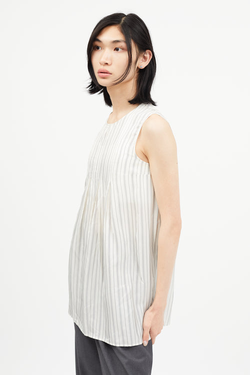 Maison Margiela White & Grey Striped Wool Top