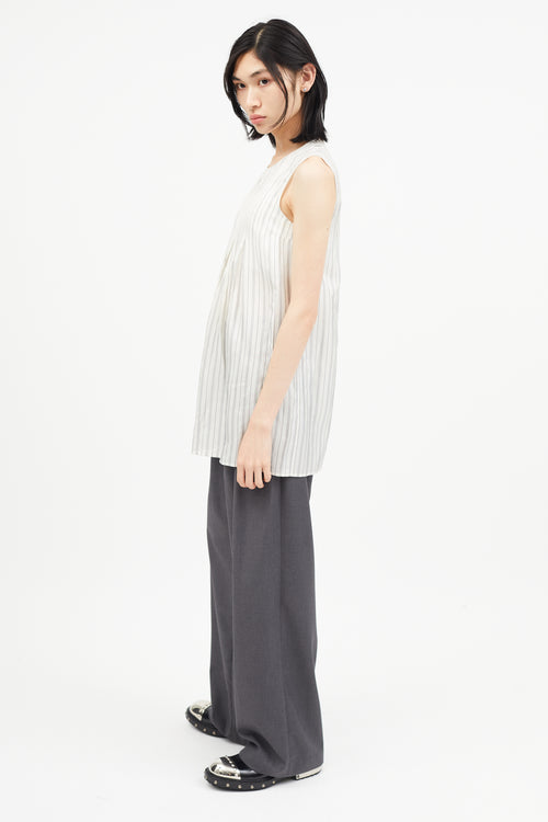Maison Margiela White & Grey Striped Wool Top