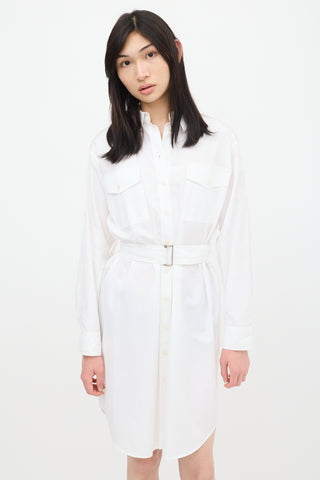 Maison Ullens White Belted Shirt Dress