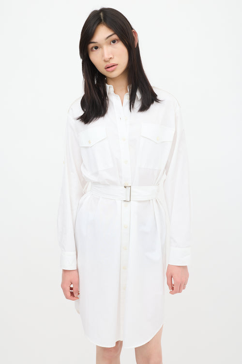 Maison Ullens White Belted Shirt Dress