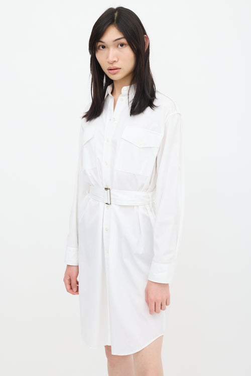 Maison Ullens White Belted Shirt Dress