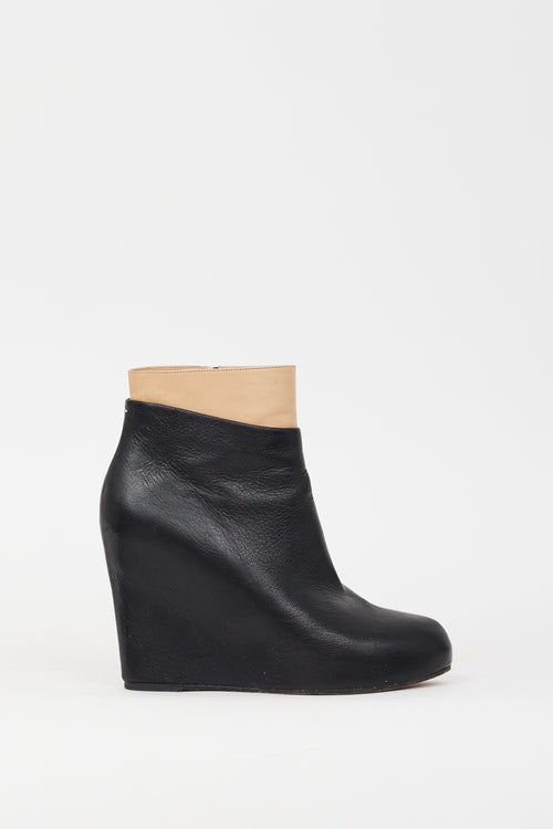 Maison Margiela Black & Beige Leather Wedge Boot
