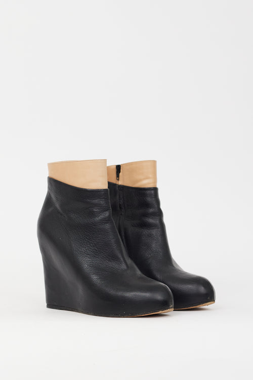 Maison Margiela Black & Beige Leather Wedge Boot