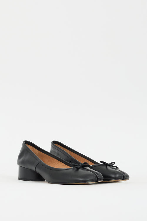 Maison Margiela Black Leather Tabi Ballerina Heeled Flat