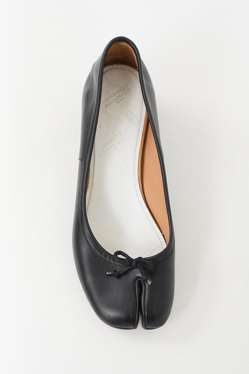 Maison Margiela Black Leather Tabi Ballerina Heeled Flat