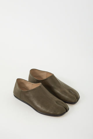 Maison Margiela Khaki Green Leather Babouche Tabi Flat