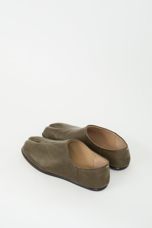 Maison Margiela Khaki Green Leather Babouche Tabi Flat