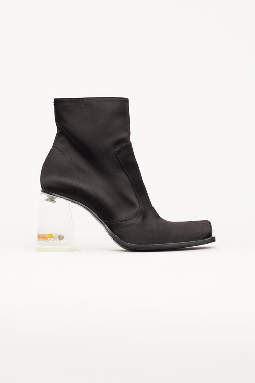 Maison Margiela Black Satin Clear Heel Ankle Boot