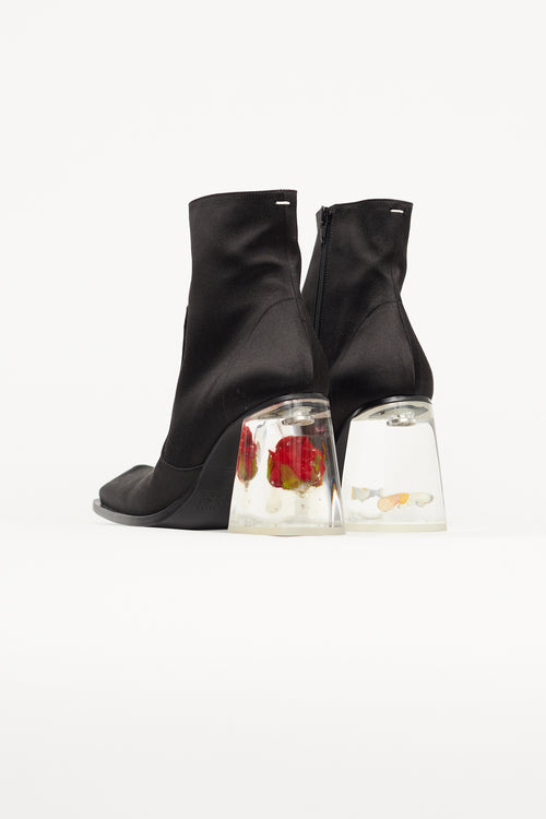 Maison Margiela Black Satin Clear Heel Ankle Boot