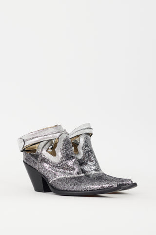Maison Margiela Silver Glitter Cutout Ankle Wrap Boot