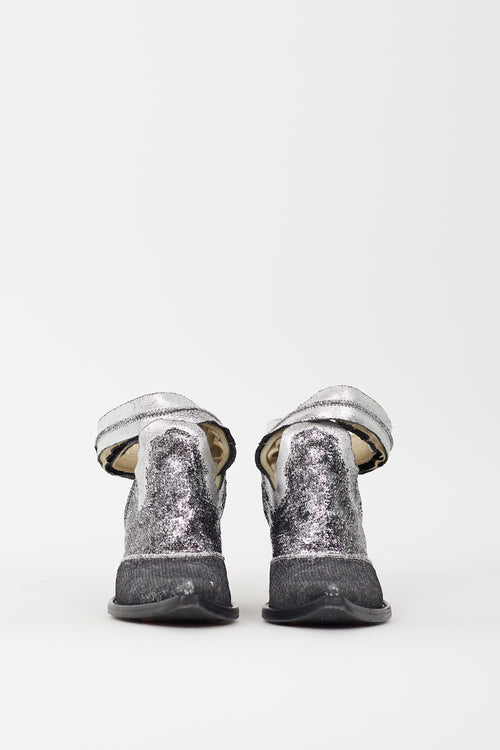 Maison Margiela Silver Glitter Cutout Ankle Wrap Boot