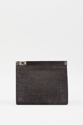 Maison Margiela Dark Brown Embossed Suede Clutch